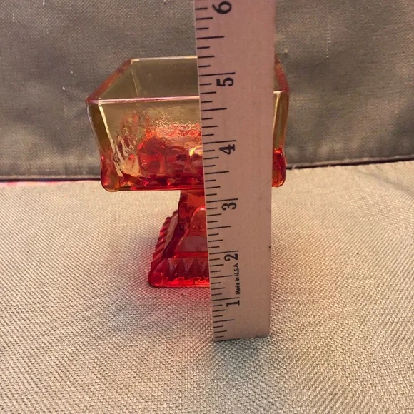 Vintage Amber and Red Glass Pedestal Bowl - Picture 5 of 6